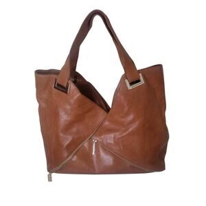 Kooba Purse Womens Large Zipper Asymmetrical Biker Goth Hobo Brown Shoulder Bag